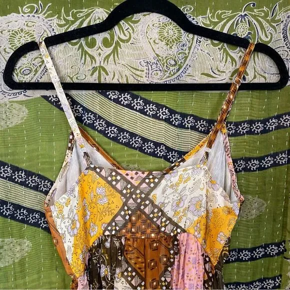 NWT RAGA Jenya Brown Boho Patchwork Maxi Dress Size Small - Picture 10 of 16
